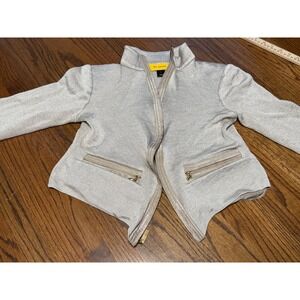 St. John Metallic Champagne Beige Knit Zip Front Jacket Mock Neck Petite P